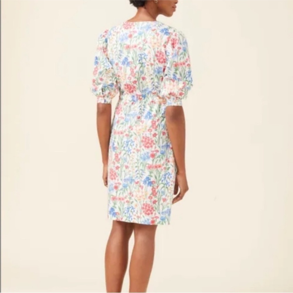 J. McLaughlin spring floral cotton pull on dress, drawstring waist long sleeves - Picture 5 of 12
